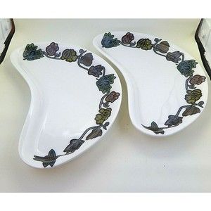 Homer Laughlin China Pristine Crescent Salad Plate Pin Dot Floral Vine Set of 2